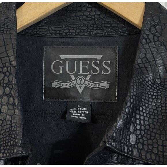 Vintage Y2K Guess Faux Snakeskin Embossed Vegan Leather Jacket Coat Size Large L - Picture 2 of 3